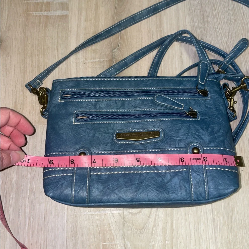 Stone Mountain Blue Jean Denim Look Crossbody Wristlet Bag - Picture 14 of 14